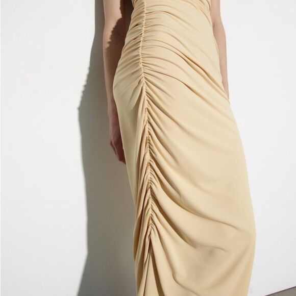 Zara Fitted Midi Dress Yellow L NWT - Picture 2 of 6